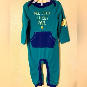 Cat & Jack, Infant 12M Onesie W/ Long Sleeves & Snaps "Lucky" Green & Gold NWOT